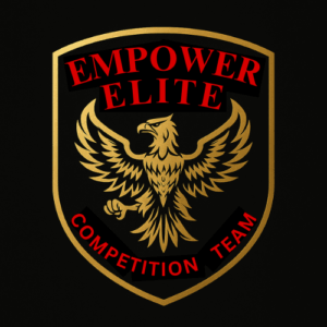 Empower Elite crest logo in black, red, and gold featuring a golden eagle on a shield with the words “Empower Elite – Competition Team.”